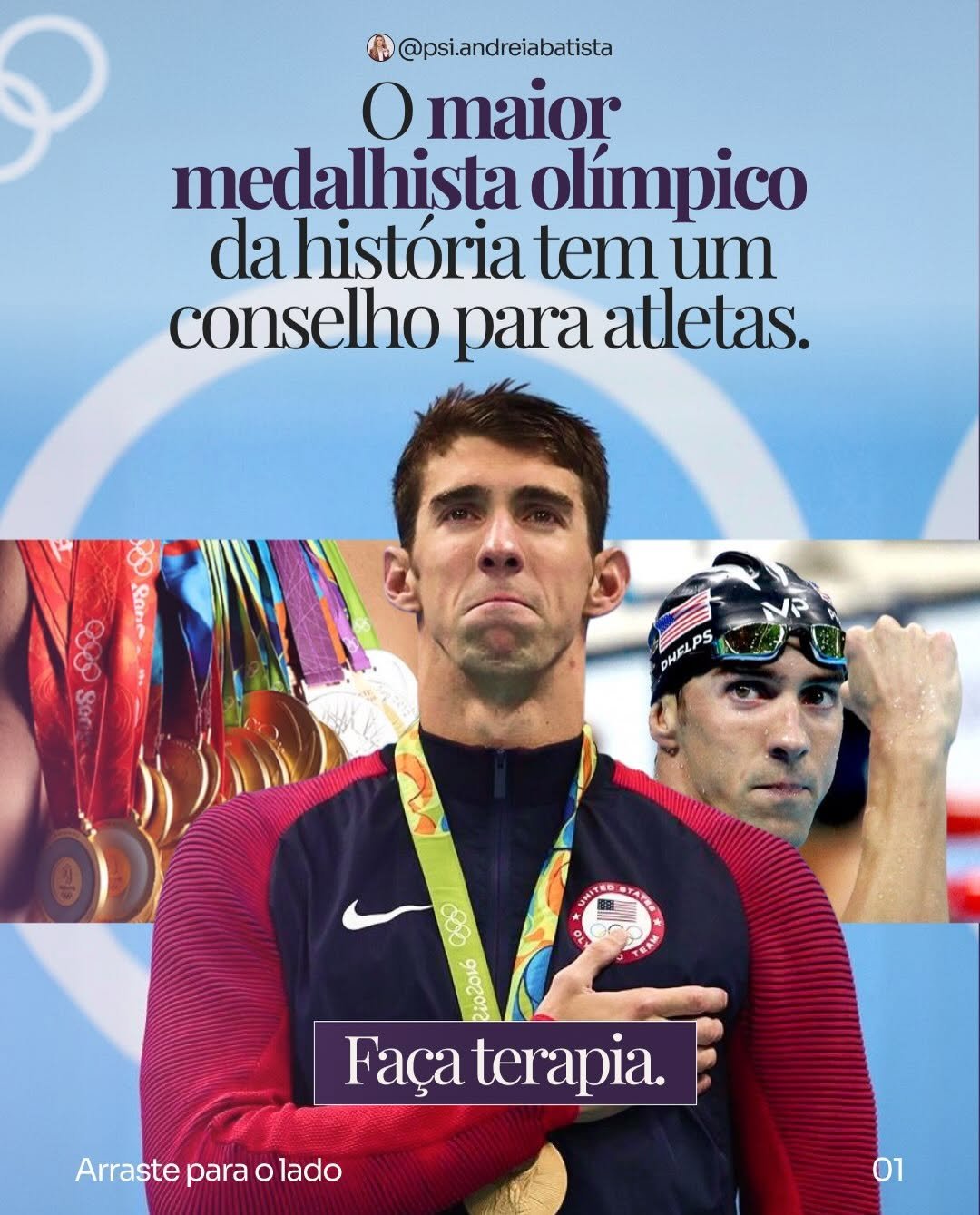Post do Instagram da Dra. Andréia sobre Michael Phelps e saúde mental